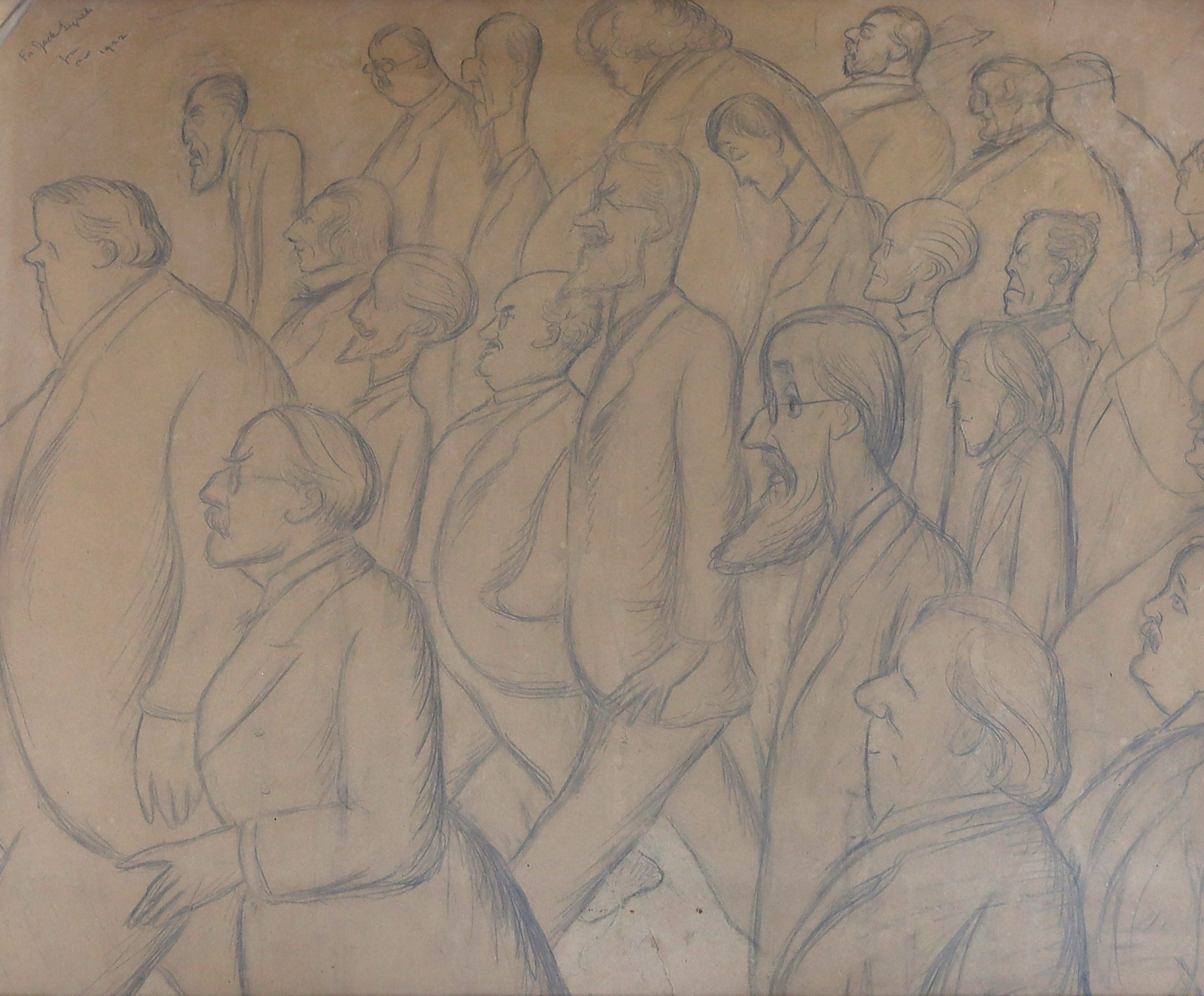 Sir Max Beerbohm (1872-1956), 'March of The Gentlemen', pencil on paper study for a mural, 47 x 58cm, original velvet mount, overall 67 x 77.5cm